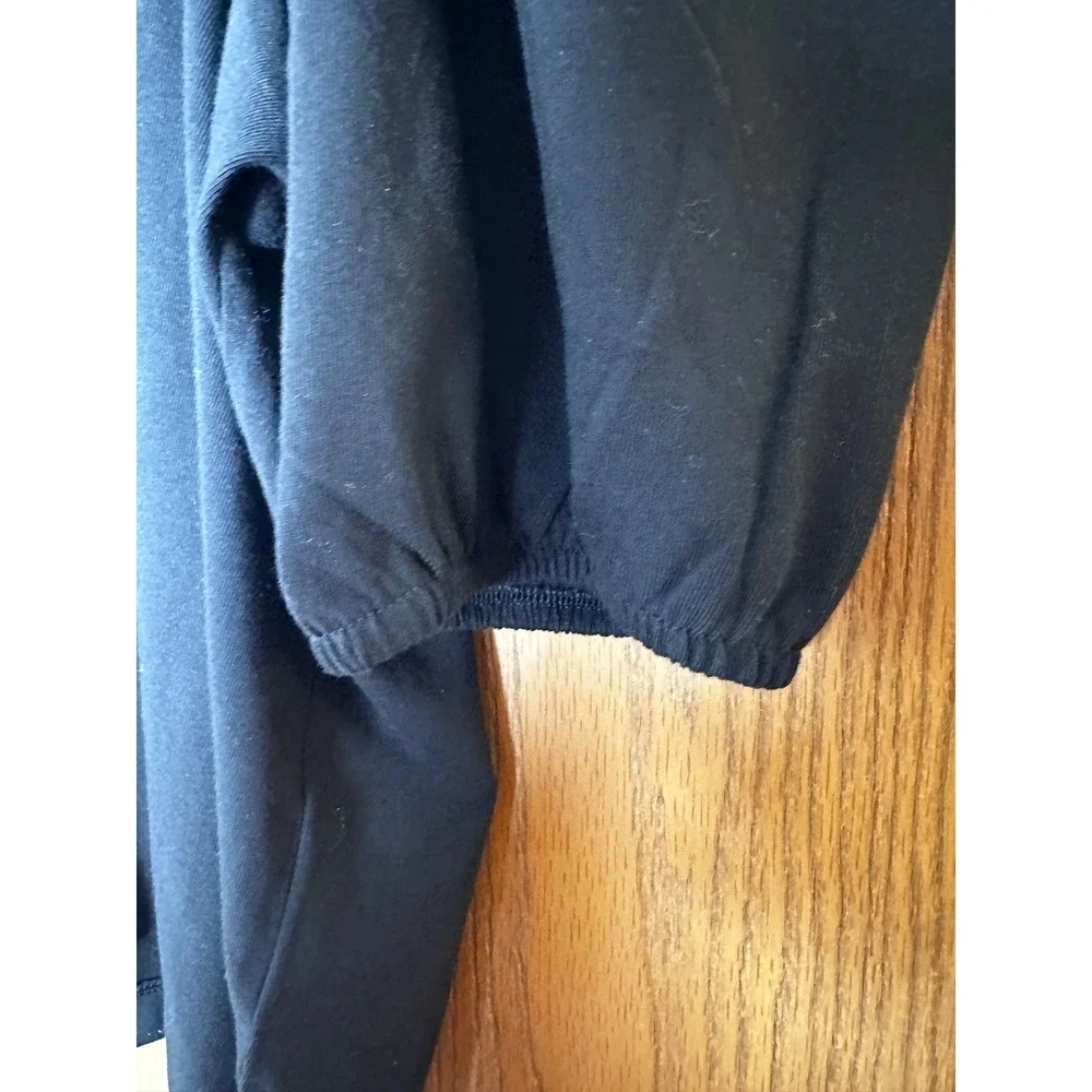 Madewell Black Puff Sleeve Top Blouse Round Neck‎ Short Sleeve Womens Size L